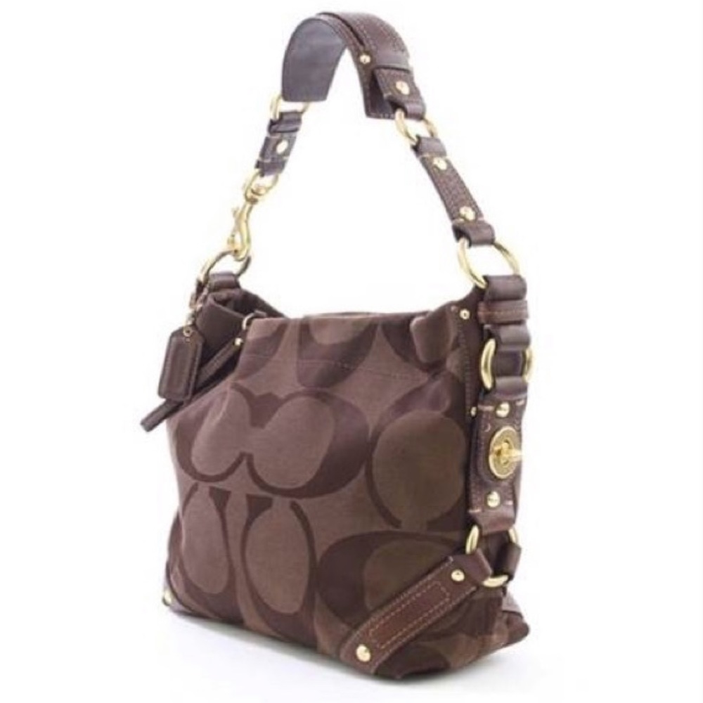 Coach Carly signature hobo bag purse jacquard 710